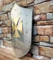 Templar Knight 24'' Shield Larp Reenactment Brass Cross Heater Shield | LARP