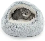 Cat Bed for Indoor Cats, Calming Cozy Cave with Self-Warming Plush, Entire Bed Machine Washable & Anti-Slip Base, Breathable Pet Bed for Small Cats&Dogs All Seasons (Gray, 50cm)