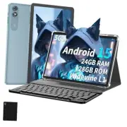 2025 Tablet, 10 inch Android 15 Tablet with Keyboard, 24GB RAM+128GB Black