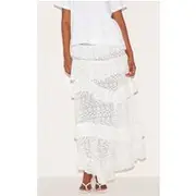 White Lace Tiered Floaty Maxi Skirt, White