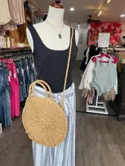 Paper Woven Wicker Round Crossbody Purse Bag