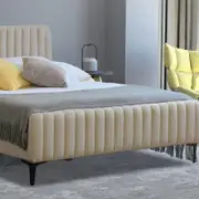 Istyle Modern Classic Alissa King Fabric Bed Frame White Oak with Black Legs