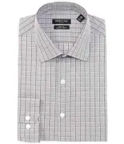 Kenneth Cole Non Iron Slim Fit Spread Collar Grid Shirt, Gray, Size 15.5/34-35