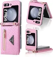 XIMAND for Z Flip Case with Zipper Wallet, Pink Phone case with Strap for Samsung Galaxy Z Flip 5 (Pink,Galaxy Z Flip 5)