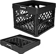 CleverMade Collapsible Milk Crate, Obsidian, 1PK - 25L (6 Gal) Stackable Storage Bins, Holds 50lbs Per Bin - Clevercrates are Heavy Duty, Plastic Collapsible Storage Crate for Multi Purposes