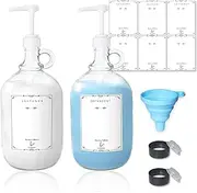 2 Pack Glass Fabric Softener Dispenser with Pump, Oppro Gallon Jar for Laundry Detergent Bleach Soap Liquid Syrup, Farmhouse Bottle for Laundry Kitchen Decor(64 oz. with Labels Funnel Measuring Cup)