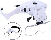 Head Mount Magnifying Glass with 2 Led Professional Jewelers Loupe Light Bracket and Headband are Interchangeable 1.0X,1.5X,2.0X,2.5X,3.5X