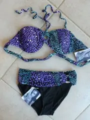 Seafolly ISOLA Bikini AU 8 Amethyst Bandeau Top & Retro Pant RRP $185