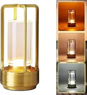 Cordless Table Touch Desk Lamp - Rechargeable Portable Crystal Lantern Table Lamp | 3-Colors Infinitely Dimmable Table LED Desk Lamp Light for Restaurant/Coffee/Camping/Home (Golden)