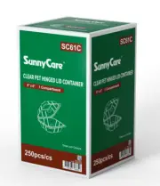 Sunnycare Clamshell PET Food Hinged Lid Container Disposable 6X6, Clear, 250ct
