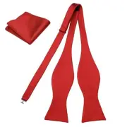 Men's Woven Self Tie Bow Tie and Pocket Square Men's Formal 003-bright Red