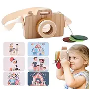 Wooden Pretend Camera Toy, Portable Camera with Wrist Strap, Photographed Props for Birthday, Christmas, New Year, Kids Gift, Convenient Transport 4.33x3.15x2.95 inches