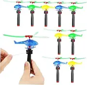 Kisangel 9pcs Pull String Flying Helicopter Garden Flying for Outdoor Fun Easy to Use Handheld Launchers Helicopter Figures for Parties and Games