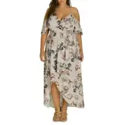 City Chic Women's Champagne Rose Asymmetric Hi/Lo Hem Maxi Dress Plus Size 14W
