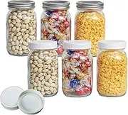 YOZOTI Glass Mason Jars, 6 Pack 32 oz Wide Mouth With Lids and Bands, 6 White Plastic Lids, Clear Glass