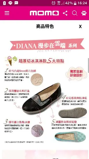 近全新 9成新 DIANA 超厚切冰淇淋款--法式蕾絲水鑽平底鞋-銀