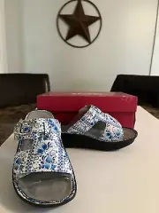 ALEGRIA By PC Lite Slide Size 38 Peggy Peg-452 Blue White Hook & Loop Shoe