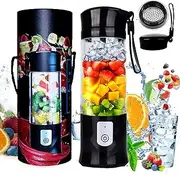 Portable Blender,Toycol Mini Personal Size Blenders for Smoothies and Shakes,USB Travel Juicer Cup Fruit Juice Mixer with 6 Updated Blades,USB Blender 13.5Oz Bottle (Black)