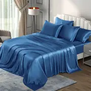 AU Size Bedding Sheet Set 6pc, 1800TC Silky Satin, Deep Pocket, Stain-Resistant, Wrinkle Free