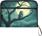 YMXFXP Owl Tree Moon Expandable Filing Folder, 13-Pocket Funny Cute Design with Sticky Labels, A4 Letter Size Document Organizer for Office, School, Boys, Girls
