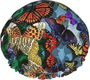 Hand Drawn Color Butterfly Print Various Activities Shower Cap Reusable Soft And Lightweight Bath Hair Cap Long Hair
