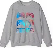 [Generic] Retro Video Game Controllers Gaming Gamer Teen Boy Men Dad Sweatshirt for Adults Crew Neck Long Sleeve Pullover
