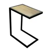 Anna End Table Portable Space-Saving Particle Board Top with Metal Steel Legs Light Oak