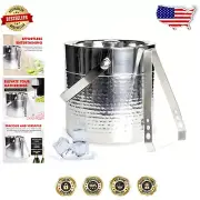 3-Quart Hammered Stainless Steel Ice Bucket & Tongs - Ideal for Celebrations