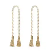 LJY&V Wood Bead Garland with Jute Tassels, 32 inches Farmhouse Beads Tassels