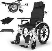Rolling Walkers 180° Reclining Wheelchair Lightweight Self-propelled for Seniors Handicapped and Disabled Users Transport Wheelchair Self-Propelled Wheelchair