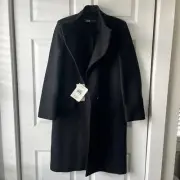 NWT Zara Monteco High Collar Wool Blend Long Coat Black Size Medium