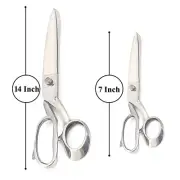 2Pc 7" & 14" Scissors Heavy Duty Upholstery Carpet / Shear Tailor Scissor Silver