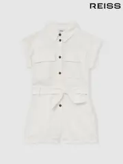 Reiss Ivory Zoe 13-14 yrs Cotton-Linen Belted Playsuit (AP8536) | $150