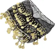 [Healvian] Sequin Belly Dancing Hip Scarf for Women Stylish Chiffon Waist Chain Accessory for Dance Performances Festivals Yoga Practices Enhances with Eye Catching Design Black