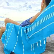 Lux Oversized Absorbent Cotton Beach Towel W/Hidden Zipper Pocket 100% Natural Turkish Cotton XL - Sand Free Lightweight Quick Dry | Gym Yoga Poolside Sunbed Throw for Women and Girls (Turquoise)
