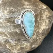 Womens Blue Larimar Navajo Sterling Silver Ring Size 8 17650