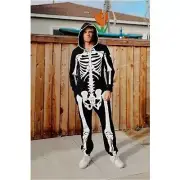 Tipsy Elves One Piece Zip Up Mask Skeleton Jumpsuit Unisex XS Halloween