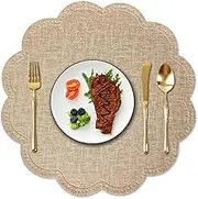 Kreatur Round Waterproof Placemats for Dining Table Set of 6 Beige,Modern PU Leather Washable Table Mats Non-Slip Easy to Clean for Home Kitchen Decor