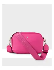 [Madison Accessories] Monica Camera Crossbody Bag With Monogram Strap in Hot Pink