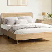 Oikiture Bed Frame Queen Double King Single Size Wooden Bed Frame Rattan Headboard