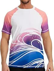 [VAYAGER] Mens Swim Shirt Short Sleeve UPF 50+ Rash Guard Quick Dry Water Beach Shirts Sun Protection T Shirts