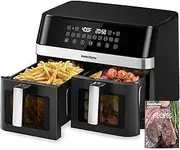 12QT Large Dual Air Fryer, 10-in-1 Double Zone Airfryer with 2×6QT Baskets, 60° Easy-Panel with Full Touchscreen, SyncCook Function, Viewing Window, Nonstick & Dishwasher Safe, 2 Dishes at Once, Black