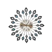 Peacock Wall Clock Large Crystal Luxury Round Wall Clocks - 60cm Black