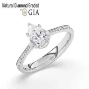 Pear Solitaire Natural Diamond Engagement Ring 18k White Gold 1.15 Ct F SI1