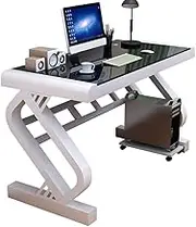 Computer Workstations Computer Table Computer Workstations Bedroom Computer Game Table Tempered Glass Writing Desk Desktop PC Desk (Color : White+Black Size : 120 * 60 * 75CM)