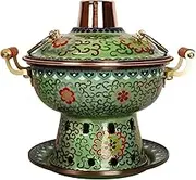 Cloisonne Copper Chafing Dish Small Enamel Hot Pot Hotpot Commercial Pure Copper Hot Hotpot Cookware(Light Green)