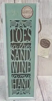 Demdaco Toes in the Sand Lighted Lantern Wine Caddy White Blue 13.5" 2016 New