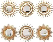 Namalu 6 Pcs Decorative Mirrors - Small Circle Sun Mirrors for Wall Art - Entryway, Bathroom, Bedroom, Living Room (Gold, Classic)