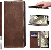 [LANJLM] Google Pixel 8A Case with Wrist Strap PU Leather Pixel 8A Wallet Case Card Holder Shockproof Google 8 A Flip Cover - Brown