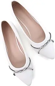 [TN TANGNEST] Womens Casual Flats Fashion Chain Pointed Toe Ballet Flats Rhinestone Flats Comfort Slip On Dress Shoes, F White, 8